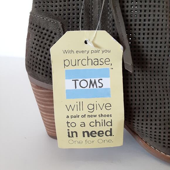 Toms Majorca Peep Toe Ankle Booties Wood Block Heel Gray Perforated Womens 5.5 - Picture 6 of 11
